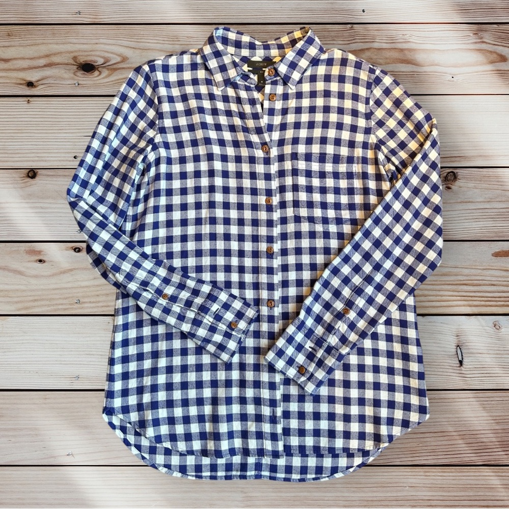 J. CREW Women’s Plaid Flannel Boy-Cut Button Down in Purple/White